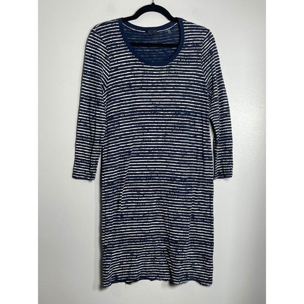 ATM Anthony Thomas Melillo Navy Blue White Striped Cotton T-Shirt Dress Medium